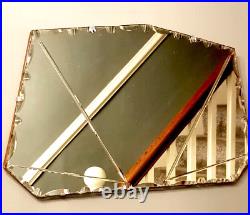 Rare Antique Vintage Art Deco Sunburst Detail Frameless Bevelled Edge Mirror