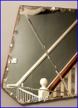 Rare Antique Vintage Art Deco Sunburst Detail Frameless Bevelled Edge Mirror