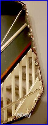 Rare Antique Vintage Art Deco Sunburst Detail Frameless Bevelled Edge Mirror