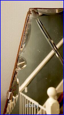 Rare Antique Vintage Art Deco Sunburst Detail Frameless Bevelled Edge Mirror