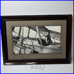 Rare Antique WW1 Aviation Photograph Early Biplane Pilot In Cockpit Framed