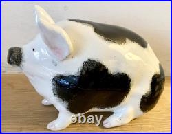 Rare Antique Wemyss Ware Small Black & White Pig marked Wemyss c. 1930