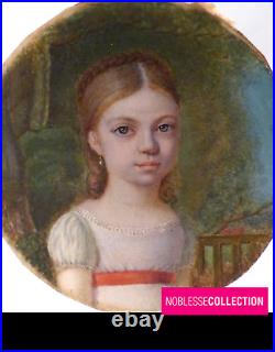 Rare! Antique early 1800s french empire gouache hand painted miniature portrait