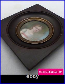 Rare! Antique early 1800s french empire gouache hand painted miniature portrait