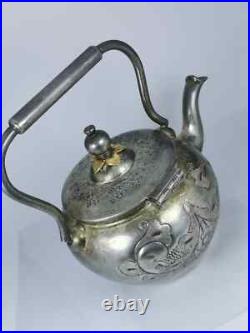 Rare Antique early 19th century brass teapot handcrafted with Moroccan stamp