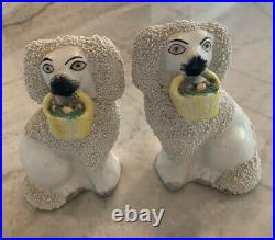Rare Antique early Staffordshire Pair Of Dogs With baskets 1860 5 H 3W