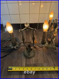 Rare Antique late 1800-early 19th Century French Brass Lamps with metal Flowers