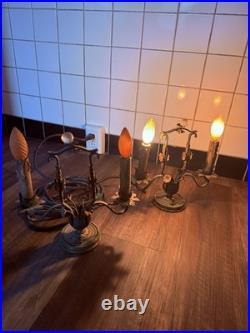 Rare Antique late 1800-early 19th Century French Brass Lamps with metal Flowers