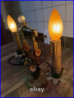 Rare Antique late 1800-early 19th Century French Brass Lamps with metal Flowers