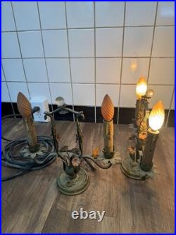 Rare Antique late 1800-early 19th Century French Brass Lamps with metal Flowers