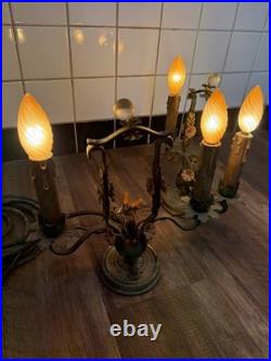 Rare Antique late 1800-early 19th Century French Brass Lamps with metal Flowers