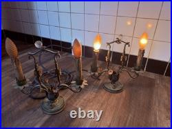 Rare Antique late 1800-early 19th Century French Brass Lamps with metal Flowers