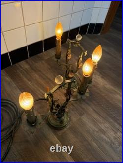 Rare Antique late 1800-early 19th Century French Brass Lamps with metal Flowers