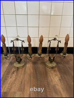 Rare Antique late 1800-early 19th Century French Brass Lamps with metal Flowers