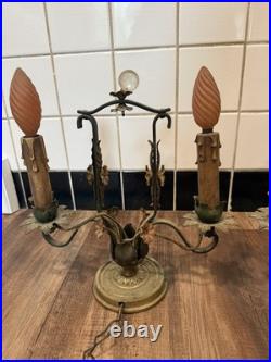 Rare Antique late 1800-early 19th Century French Brass Lamps with metal Flowers