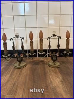 Rare Antique late 1800-early 19th Century French Brass Lamps with metal Flowers