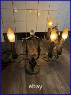 Rare Antique late 1800-early 19th Century French Brass Lamps with metal Flowers