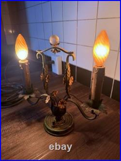 Rare Antique late 1800-early 19th Century French Brass Lamps with metal Flowers