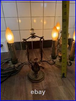 Rare Antique late 1800-early 19th Century French Brass Lamps with metal Flowers