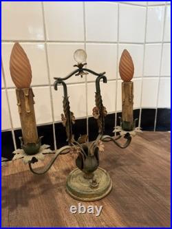 Rare Antique late 1800-early 19th Century French Brass Lamps with metal Flowers