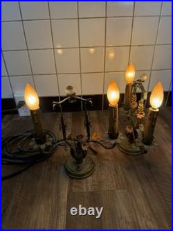 Rare Antique late 1800-early 19th Century French Brass Lamps with metal Flowers
