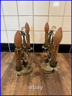 Rare Antique late 1800-early 19th Century French Brass Lamps with metal Flowers Rare Antique late 1800-early 19th Century French Brass Lamps with metal Flowers