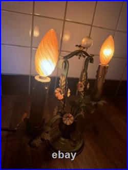 Rare Antique late 1800-early 19th Century French Brass Lamps with metal Flowers