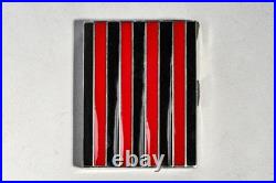 Rare Art Deco Antique Asian Siam Silver Black Red Enamel Cigarette Case