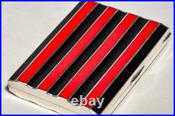 Rare Art Deco Antique Asian Siam Silver Black Red Enamel Cigarette Case