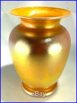 Rare Art Deco Early 1920s Aurene Sunset Gold/Orange Iridescent Vase by Durand