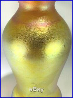 Rare Art Deco Early 1930s Gold & Blue Aurene Small Mouth Vase by Durand