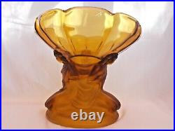 Rare Art Deco Glass Amber 3 Kneeling Ladies Comport Bowl Walther & Sohne Int 30s