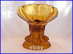 Rare Art Deco Glass Amber 3 Kneeling Ladies Comport Bowl Walther & Sohne Int 30s