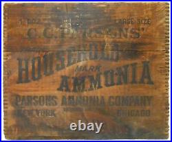 Rare C C Parsons Household Ammonia Early 20th C Antique Ink Stmpd Wd Bx Ad Crate