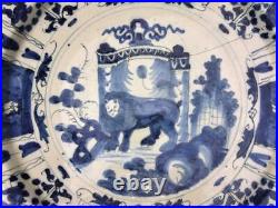 Rare Dutch 17th or Early 18th C Delft de Klauw Lion of Judah Charger C 1640+
