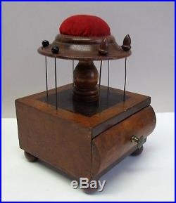 Rare EARLY-AMERICAN SEWING BOX/ PIN CUSHION c. 1840 primitive cabinet