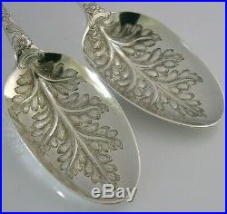 Rare Early 1751 Solid Silver Leaf Bowl Berry Serving Spoons Antique Georgian