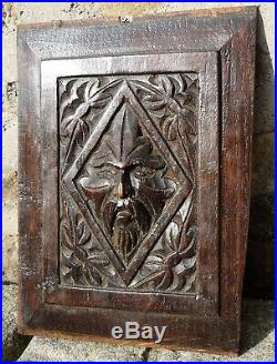 Rare Early 17th Century Charles I Period Carved Oak Green Man Panel c1630