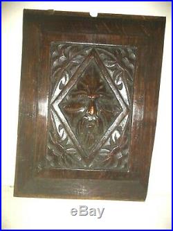 Rare Early 17th Century Charles I Period Carved Oak Green Man Panel c1630