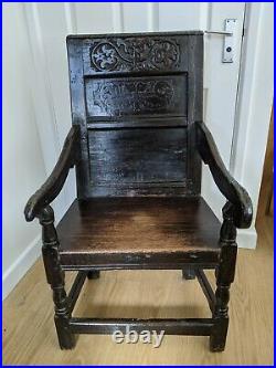 Rare Early 17th Century Elizabethan Welsh Oak Armchair Carved With Dragons c1600