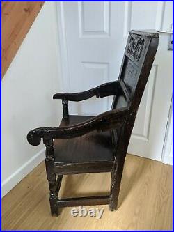 Rare Early 17th Century Elizabethan Welsh Oak Armchair Carved With Dragons c1600