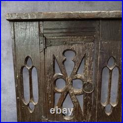 Rare Early 17th Century Oak Pierced Wall Cupboard Front Originally Built In Wall
