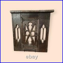 Rare Early 17th Century Oak Pierced Wall Cupboard Front Originally Built In Wall