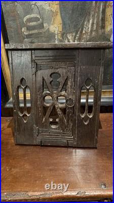 Rare Early 17th Century Oak Pierced Wall Cupboard Front Originally Built In Wall