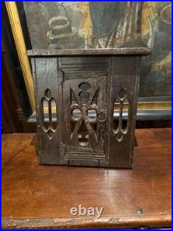Rare Early 17th Century Oak Pierced Wall Cupboard Front Originally Built In Wall