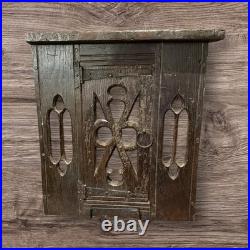 Rare Early 17th Century Oak Pierced Wall Cupboard Front Originally Built In Wall