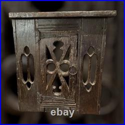 Rare Early 17th Century Oak Pierced Wall Cupboard Front Originally Built In Wall