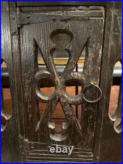 Rare Early 17th Century Oak Pierced Wall Cupboard Front Originally Built In Wall