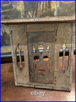 Rare Early 17th Century Oak Pierced Wall Cupboard Front Originally Built In Wall