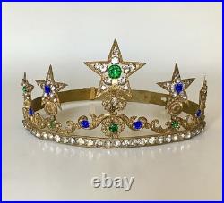 Rare Early 1800s Antique French Rhinestone Jeweled Star Crown Tiara